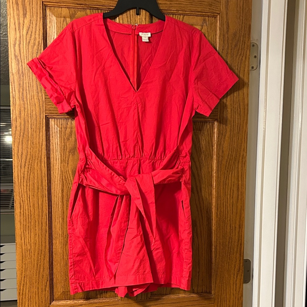 J. Crew Red Short Sleeve Tie-Waist Romper